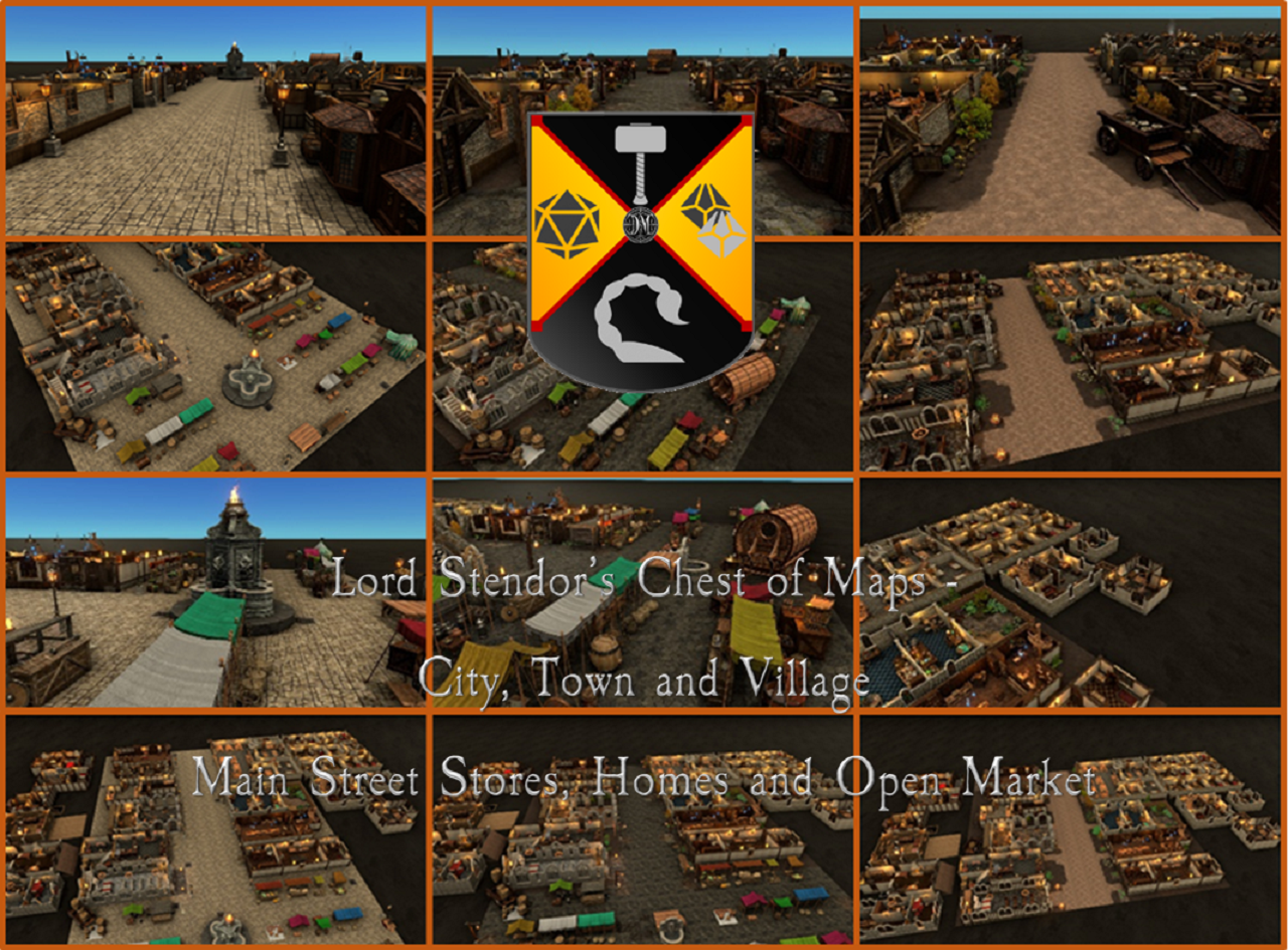 Lord Stendor’s Chest of Maps – City, Town and Village Main Street Stores, Homes and Open Market
